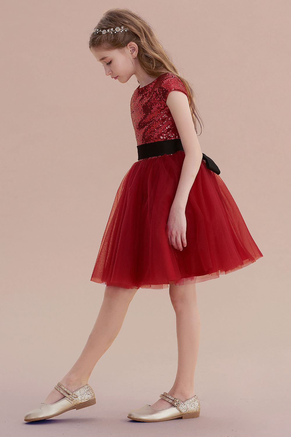 BMbridal A-Line Cap Sleeve Sequins Tulle Flower Girl Dress On Sale-BMbridal