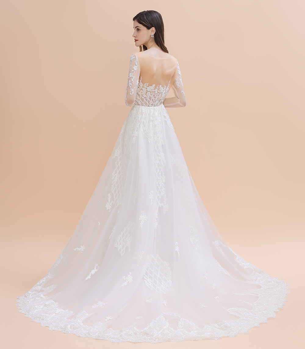 BMbridal Gorgeous Jewel Tulle Lace Wedding Dress Long Sleeves Appliques Mermaid Bridal Gowns On Sale-BMbridal