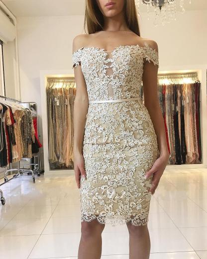 Bmbridal Off-the-Shoulder Sheath Prom Dress Knee-Length With Appliques