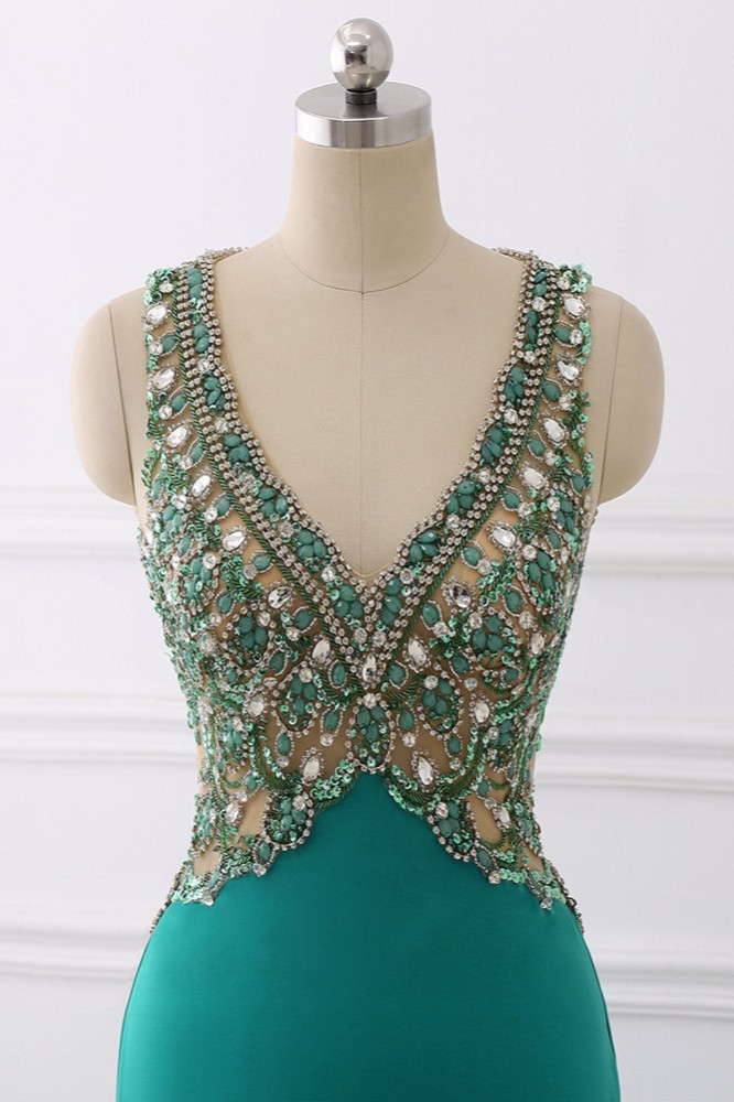 BMbridal Sexy V-Neck Appliques Mermaid Prom Dresses Sleeveless with Crystals On Sale