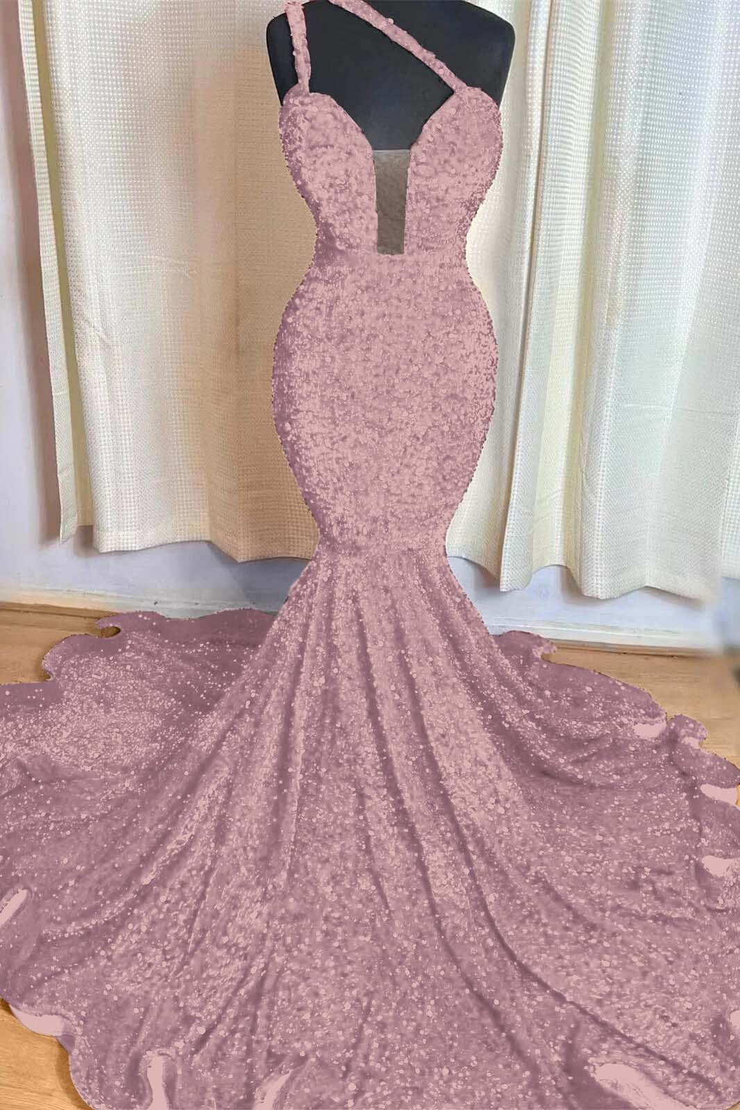 Red Mermaid Sleeveless One Shoulder Prom Dress Sweetheart Elegant Sequins