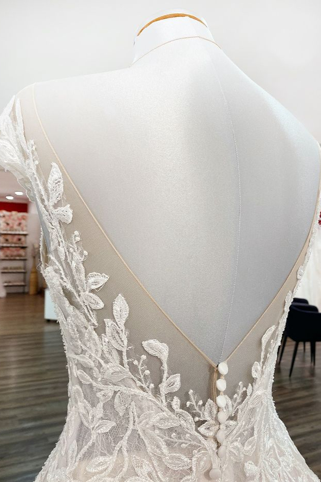 BMbridal Eye-taking Jewel Tulle Lace Appliques Ruffles A-Line Wedding Dresses-BMbridal