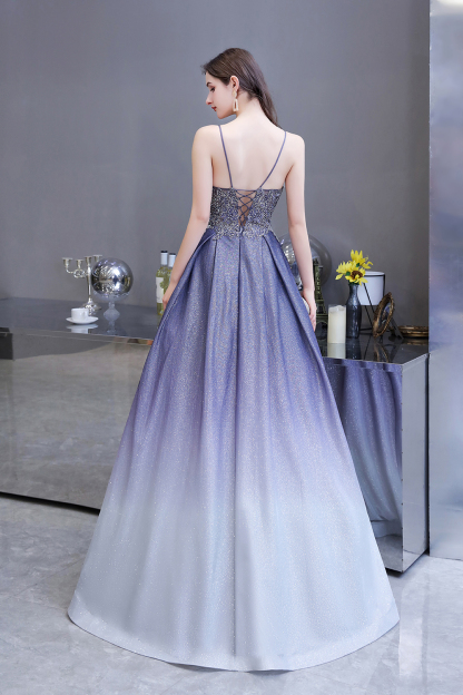 BMbridal Elegant Spaghetti Straps Ombre Prom Dress Long With Appliques Beads