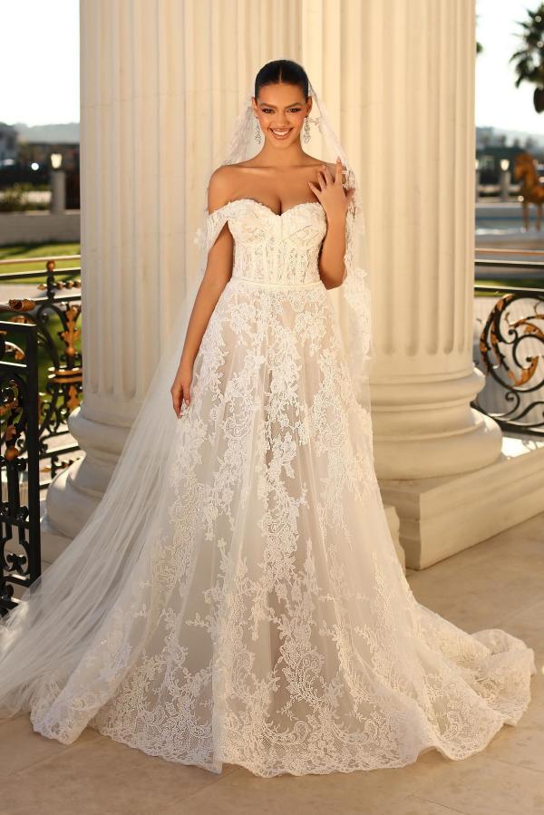 Bmbridal Off-the-Shoulder Lace Wedding Dress Tulle With Appliques-BMbridal