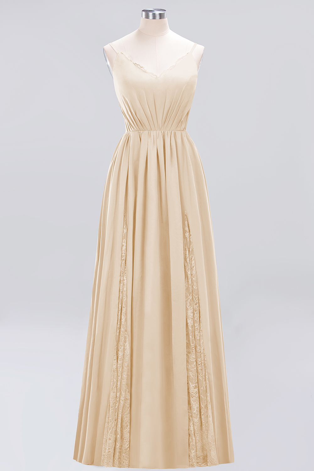 BMbridal Elegant Spaghetti Straps Long Bridesmaid Dress Lace V-Neck Maid of Honor Dress-BMbridal