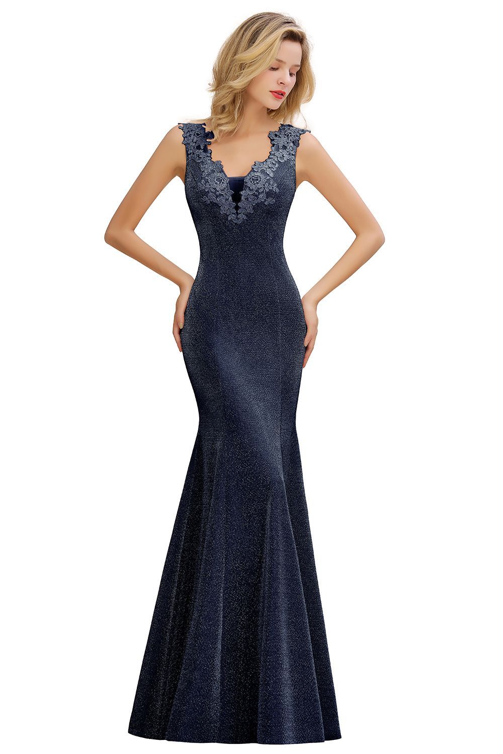 BMbridal Dusty Pink Shinning Long Prom Dress Mermaid With Appliques