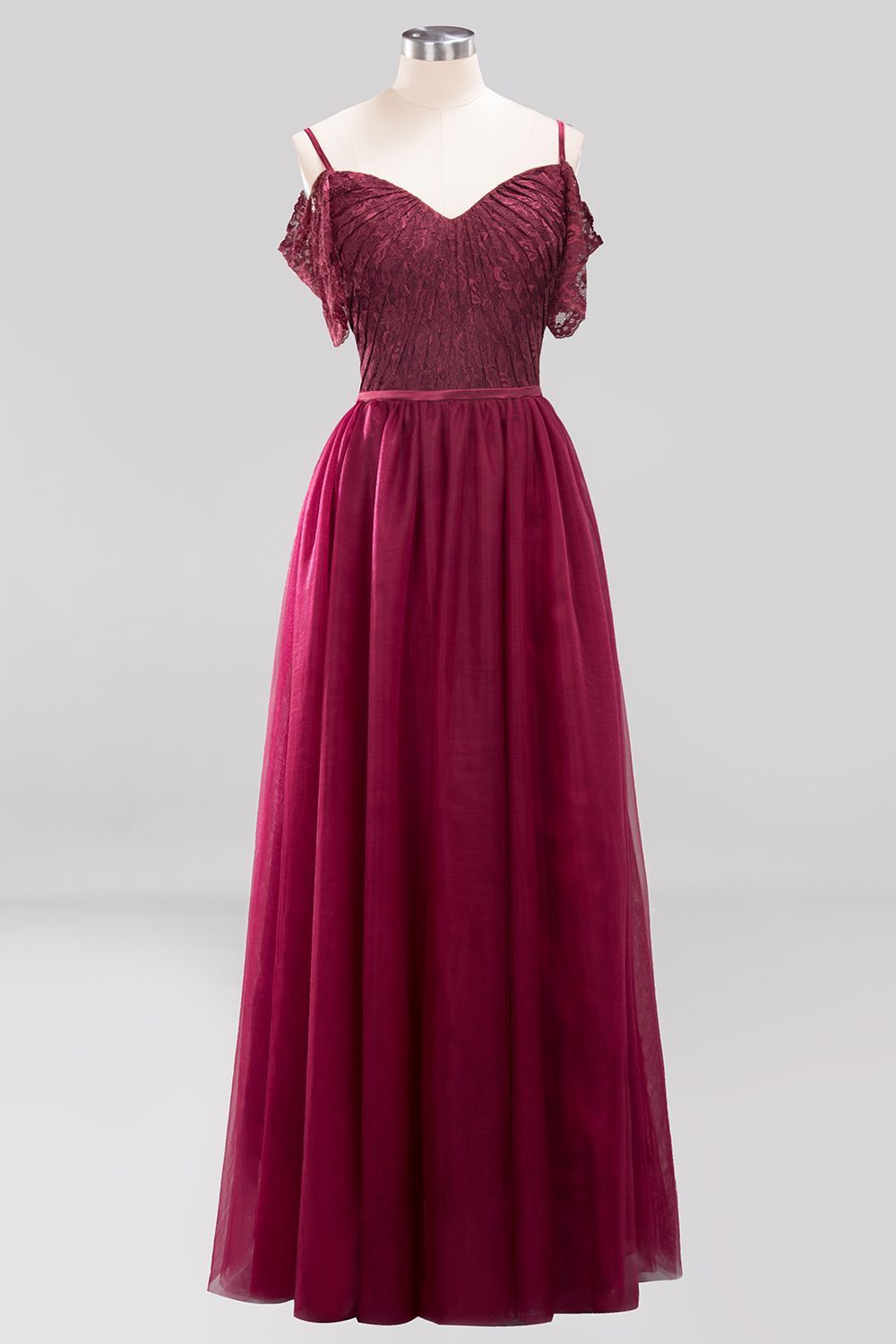 BMbridal Affordable Chiffon Off-the-Shoulder Burgundy Lace Bridesmaid Dresses-BMbridal