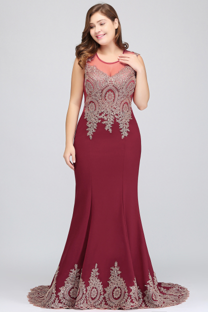 BMbridal Mermaid Court Train Chiffon Evening Dress with Appliques