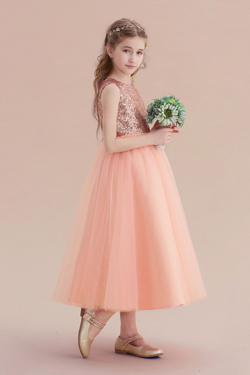 BMbridal A-Line Graceful Sequins Tulle Flower Girl Dress On Sale-BMbridal