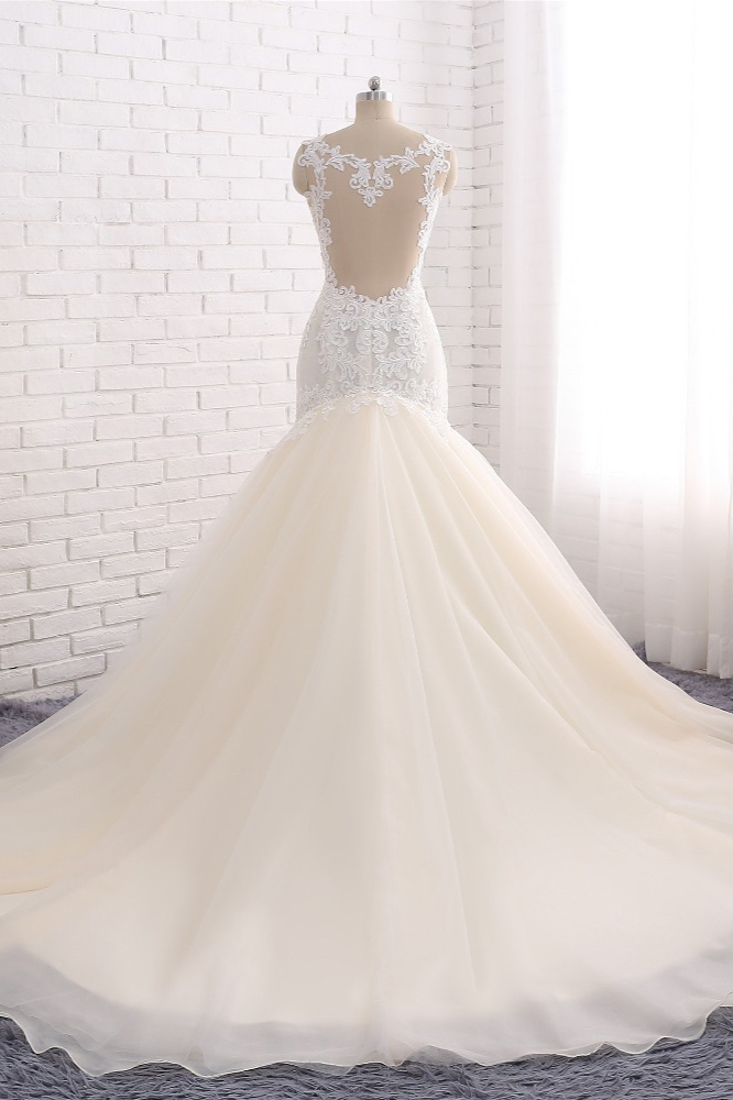 BMbridal Affordable Strapless Mermaid Tulle Lace Wedding Dress Sweetheart Appliques Bridal Gowns On Sale-BMbridal