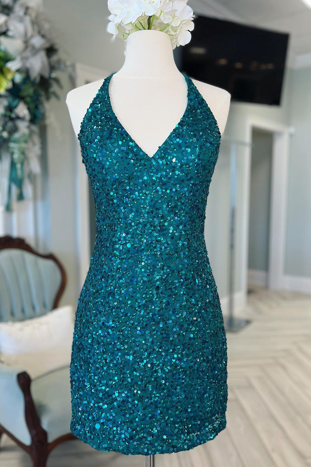 Sparkly Green Sequins Backless Tight Short Homecoming Dress-BMbridal