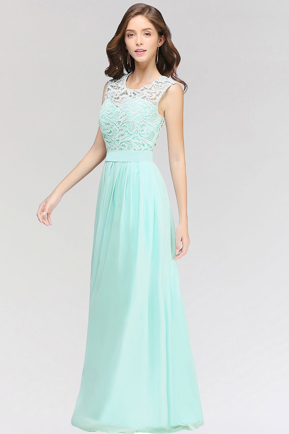 BMbridal Elegant Lace Jewel Sleeveless Chiffon Bridesmaid Dresses Affordable-BMbridal