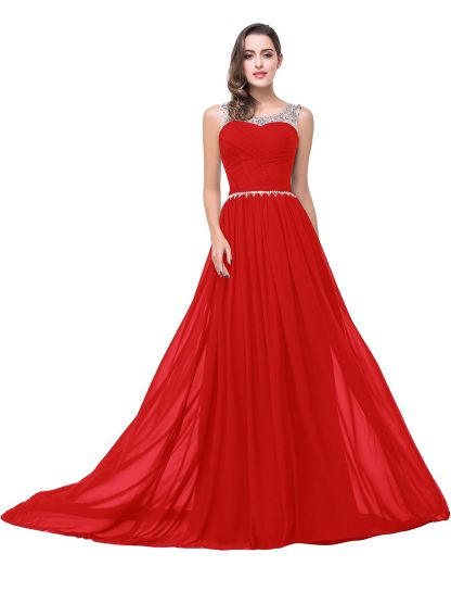BMbridal A-line Court Train Chiffon Party Dress With Beading