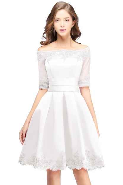 BMbridal Chic Half Sleeve Lace-up Off-shoulder Lace Appliques Short Prom Dress