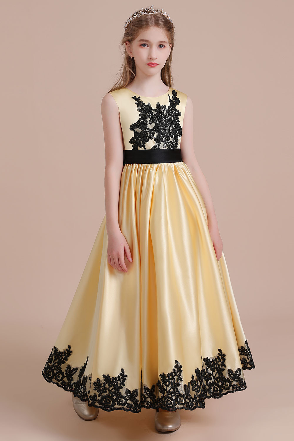BMbridal A-Line Chic Bow Appliques Satin Flower Girl Dress Online-BMbridal
