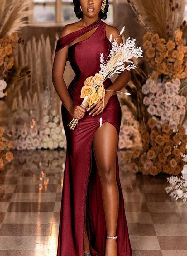 Asymmetrical Silk Like Satin Bridesmaid Dresses With Split Front
