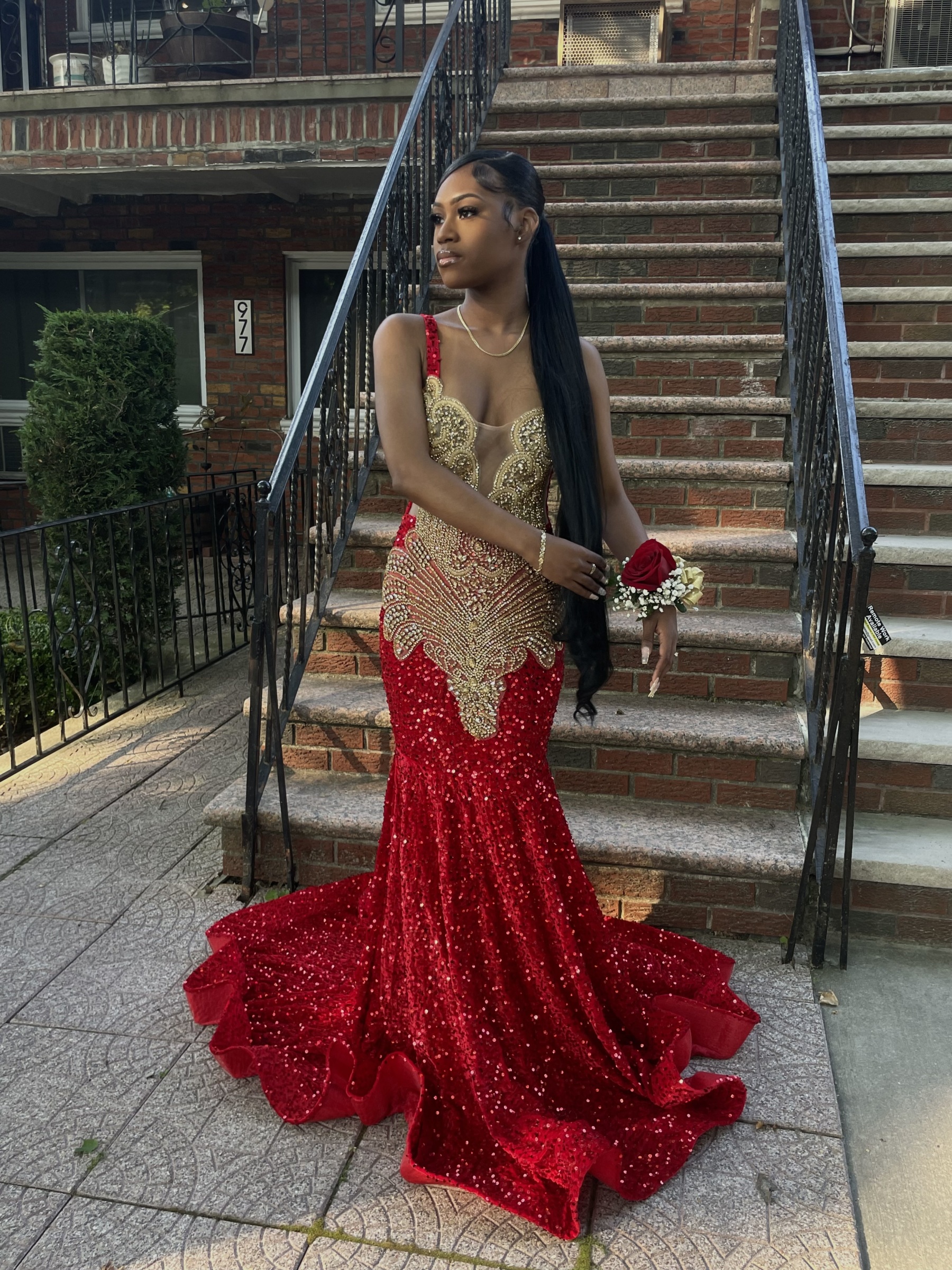 Red Square Mermaid Evening Dress Beads Sequins Long Sleeveless