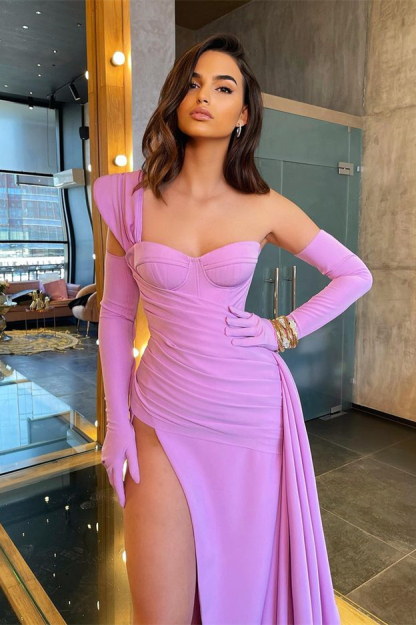 Bmbridal Pink One Shoulder Sweetheart Prom Dress With Split