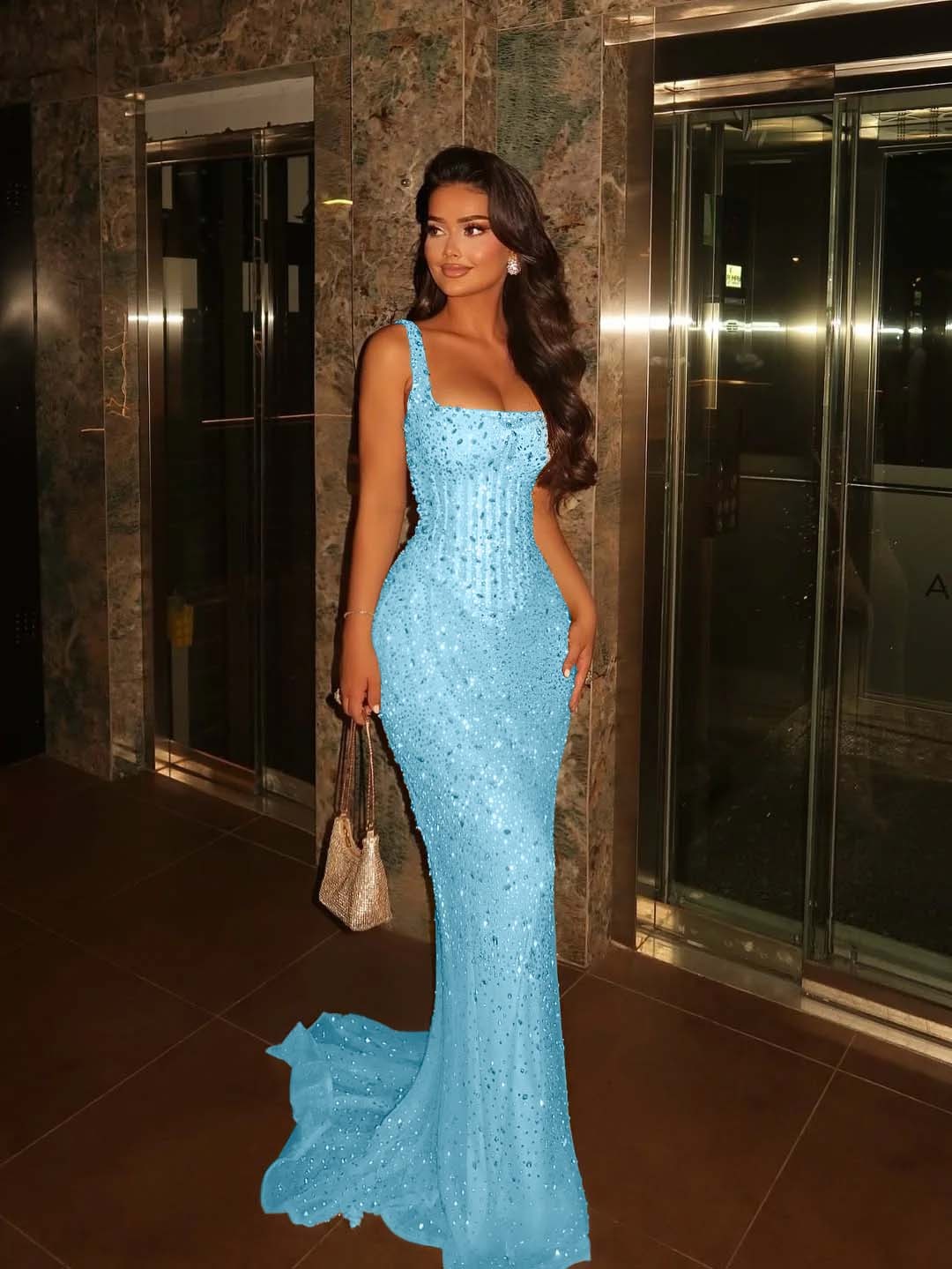 Spaghetti Strap Sleeveless Long Mermaid Prom Dress With Beading