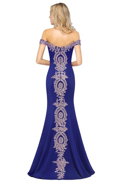 BMbridal Elegant Off-the-Shoulder Mermaid Prom Dress Long With Lace Appliques