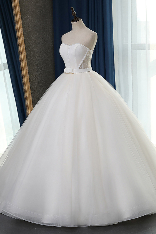BMbridal Sexy Strapless Sweetheart Wedding Dress Ball Gown Sleeveless White Tulle Bridal Gowns On Sale-BMbridal