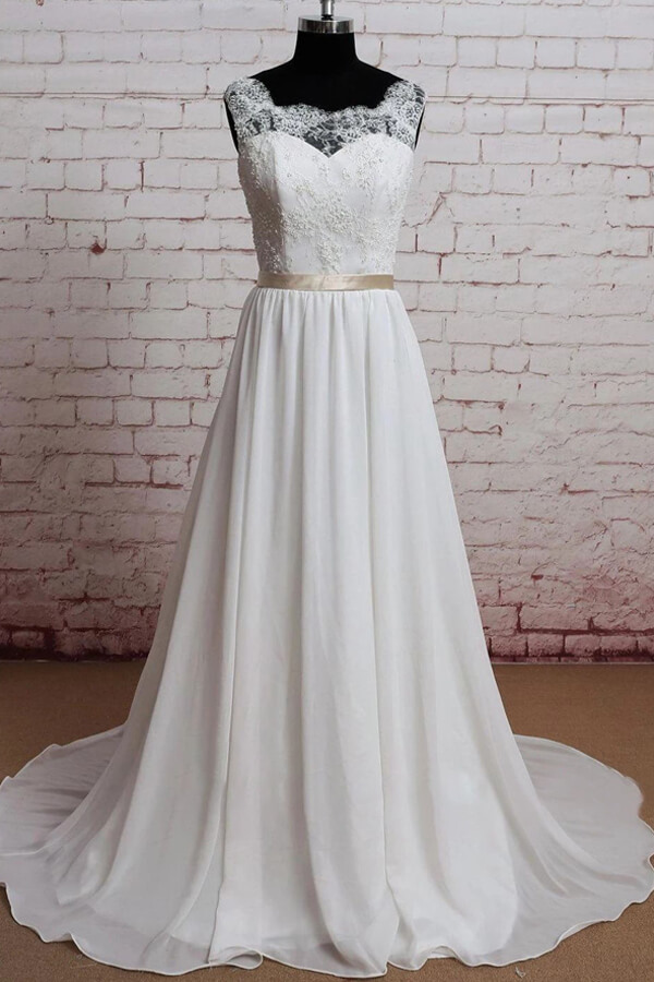 BMbridal Elegant Lace Chiffon A-line Wedding Dress Online-BMbridal