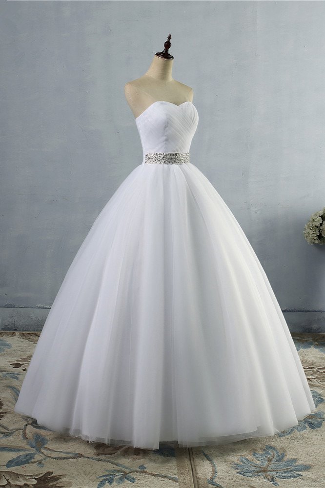 BMbridal Gorgeous Strapless Sweetheart Tulle Wedding Dress Sleeveless Ruffles Bridal Gowns with Beadings Sash-BMbridal