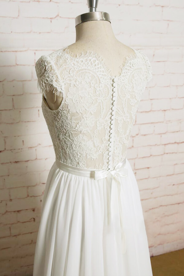 BMbridal Lace Chiffon A-line Court Train Wedding Dress On Sale-BMbridal