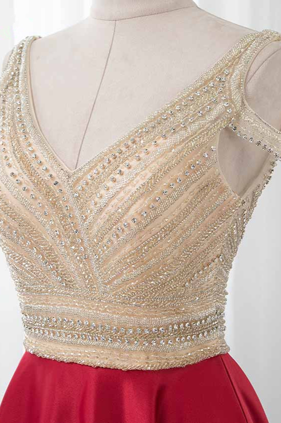 BMbridal Glamorous V-Neck Rhinestone Burgundy Mermaid Prom Dresses with Cold Sleeves Online