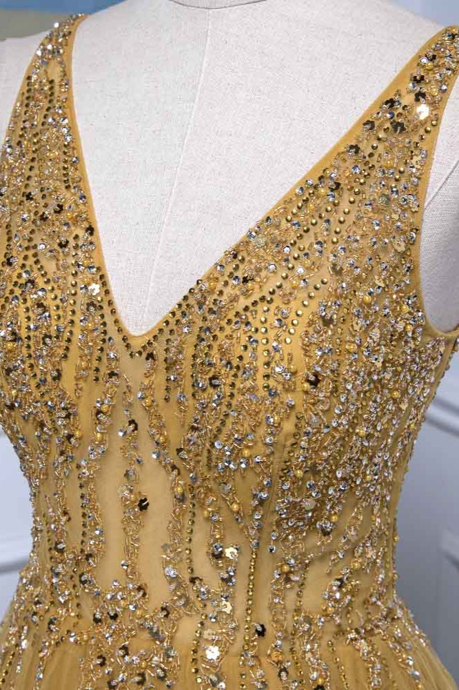 BMbridal Glamorous Tulle Straps V-Neck Ruffle Prom Dresses with Beadings Online
