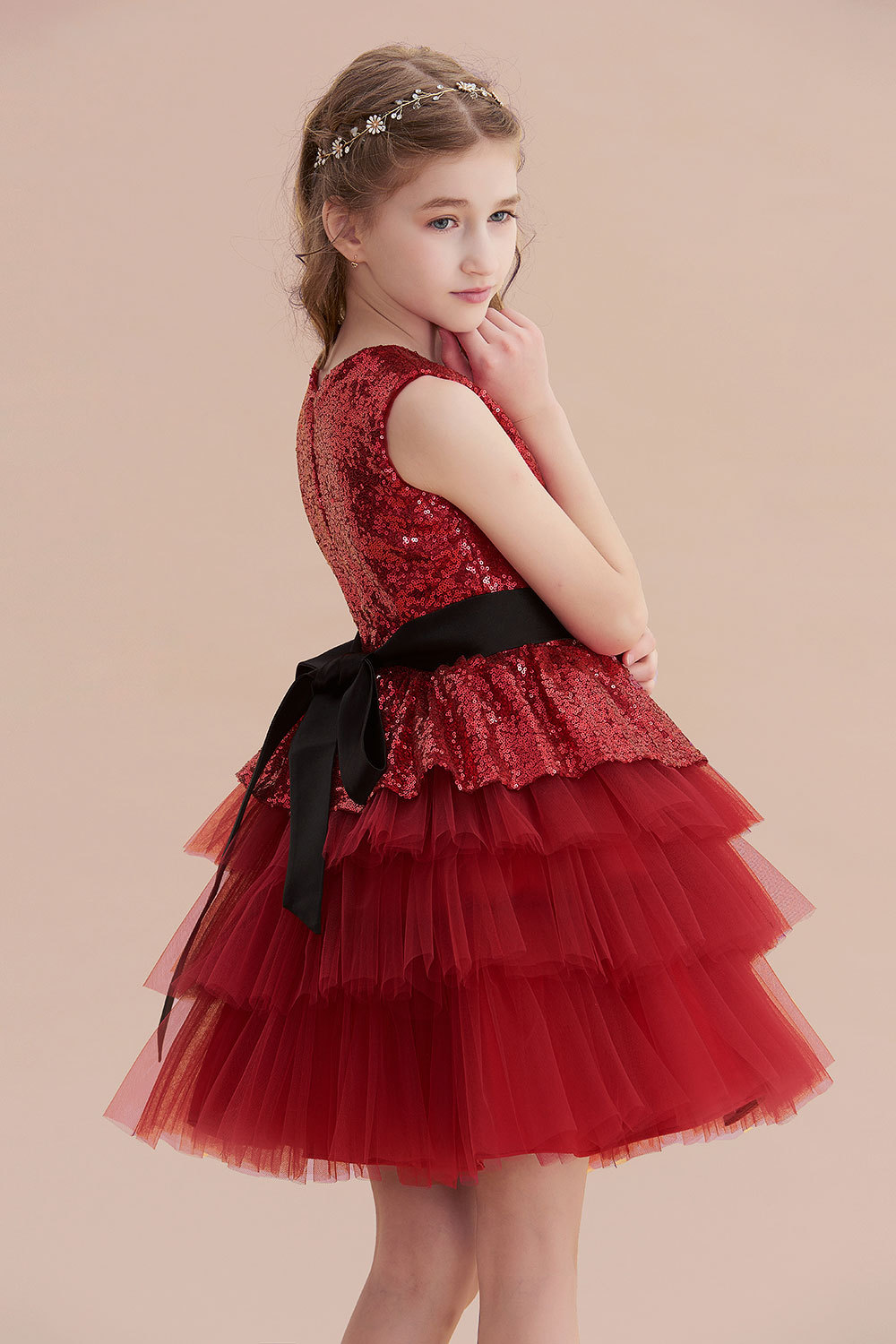 BMbridal A-Line Tulle Sequins Knee Length Flower Girl Dress Online-BMbridal