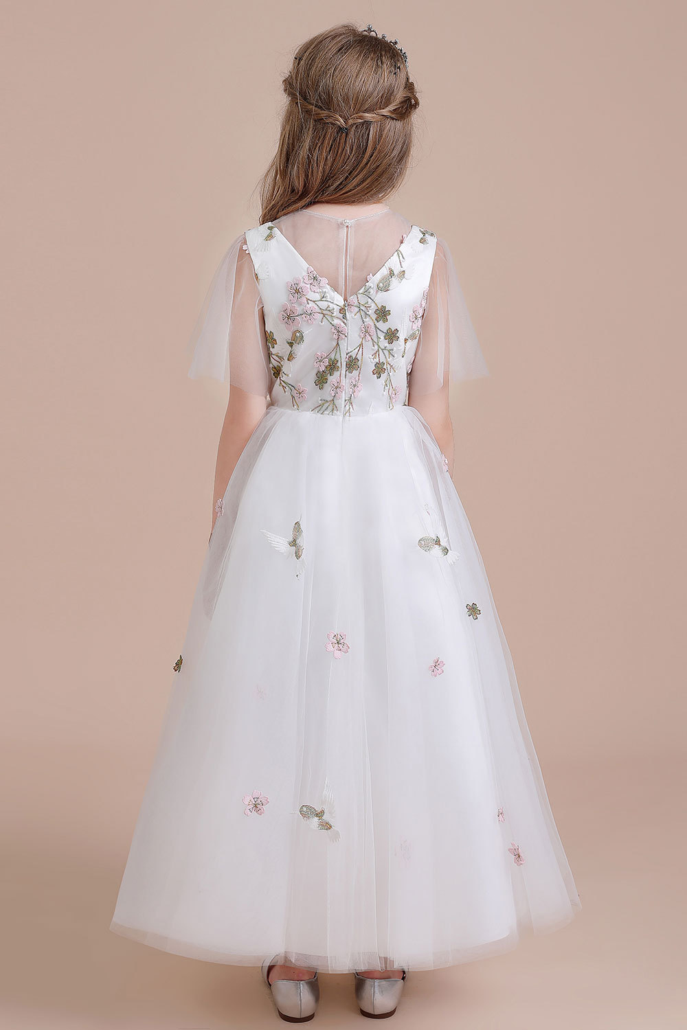 BMbridal A-Line Short Sleeve Embroidered Tulle Flower Girl Dress On Sale-BMbridal