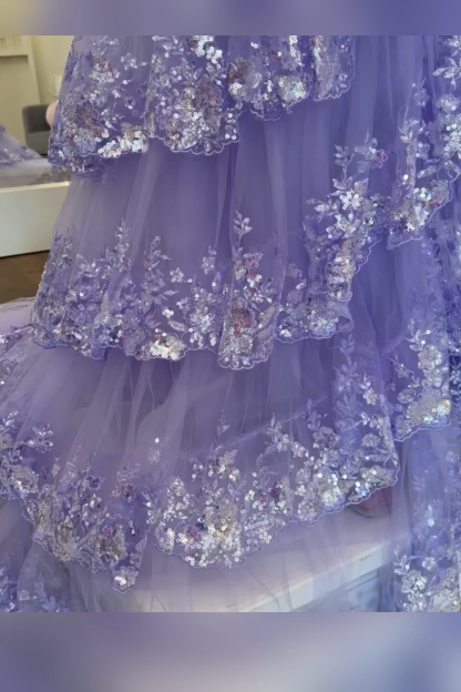 Sparkly A Line One Shoulder Navy Lace Corset Prom Dress with Ruffles