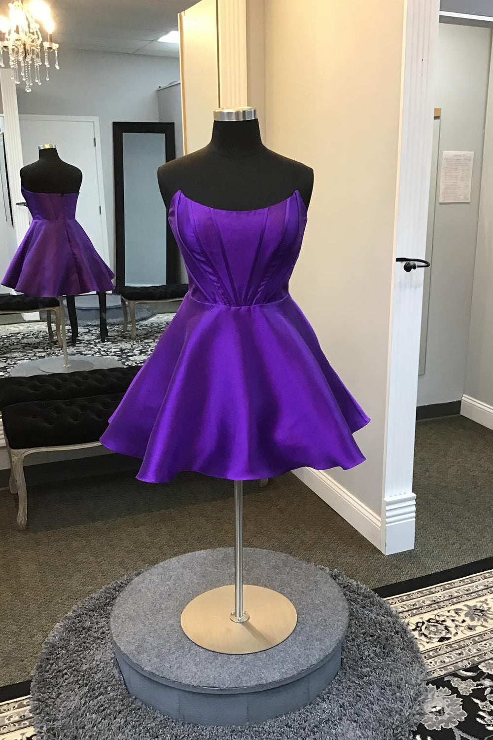 Purple Corset A-Line Strapless Satin Short Homecoming Dress-BMbridal