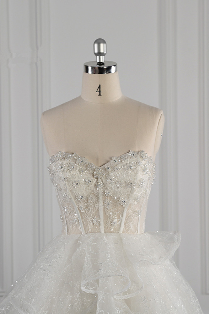 BMbridal Glamorous Ball Gown Strapless Beadings Wedding Dress Sequined Layers Tulle Bridal Gowns On Sale-BMbridal