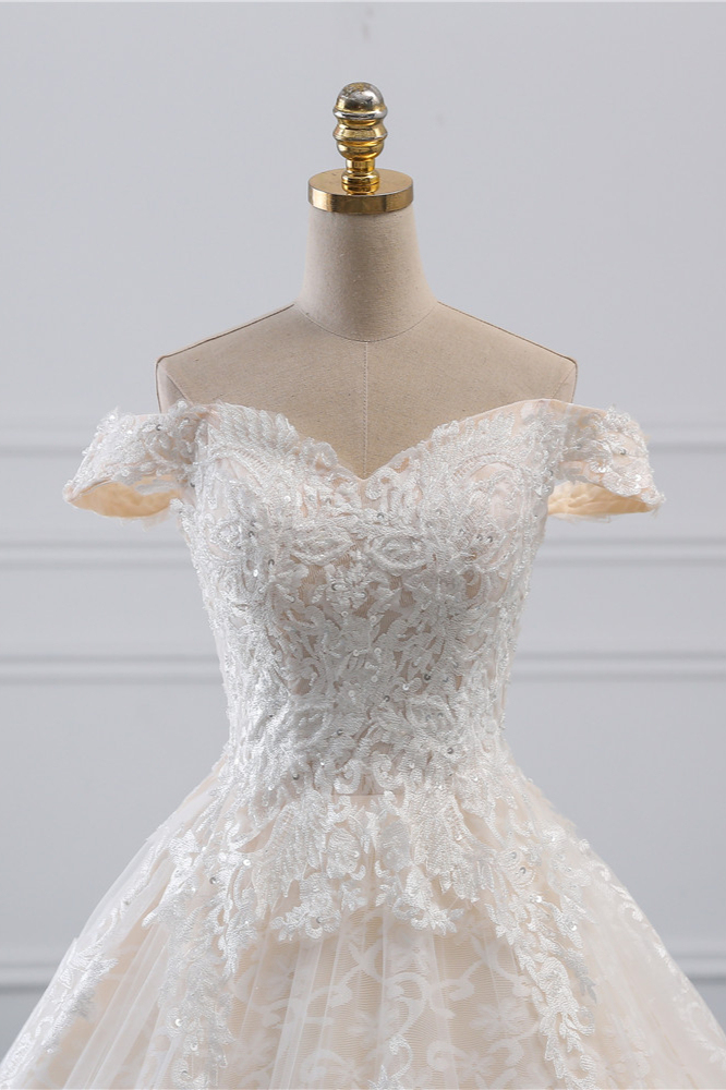 BMbridal Luxury Ball Gown Off-the-Shoulder Lace Wedding Dress Sweetheart Sleeveless Appliques Bridal Gowns On Sale-BMbridal