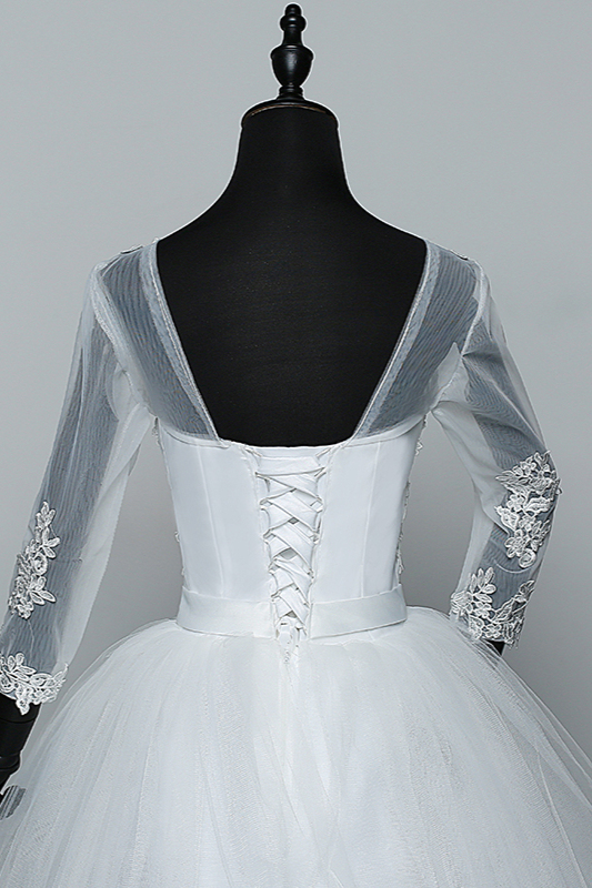 BMbridal Gorgeous Jewel Tulle Lace White Wedding Dresses 3/4 Sleeves Appliques Bridal Gowns On Sale