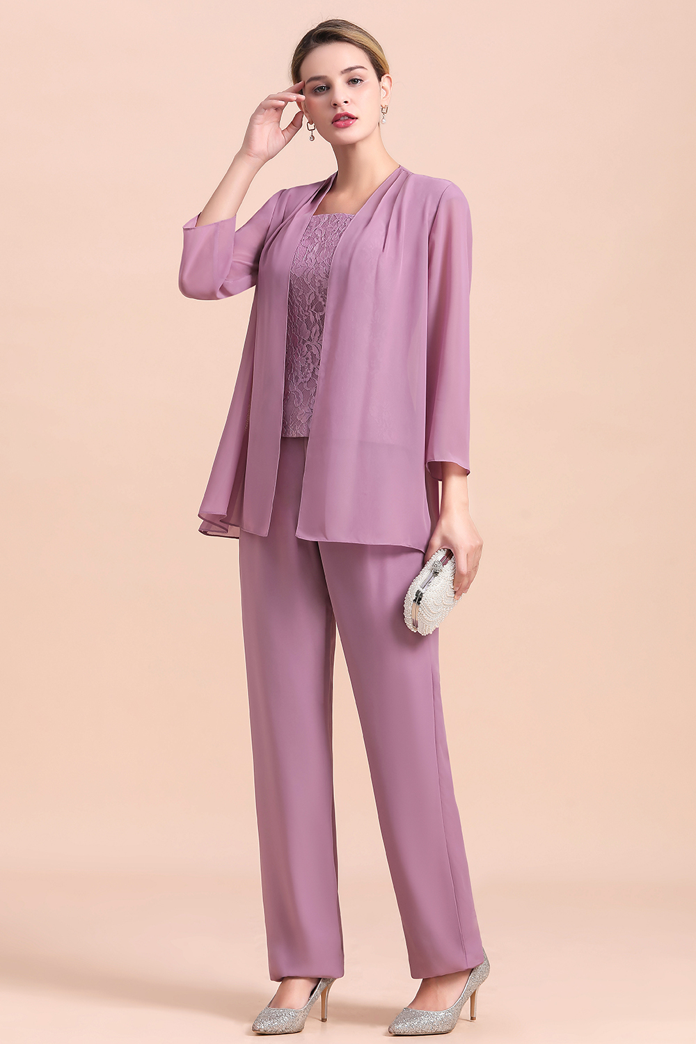 BMbridal Elegant Cap-Sleeves Lace Chiffon Affordable Mother of Bride Online with Wrap-BMbridal