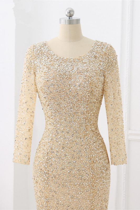 BMbridal Sparkly Sequined Jewel Mermaid Prom Dresses with Long Sleeves Online