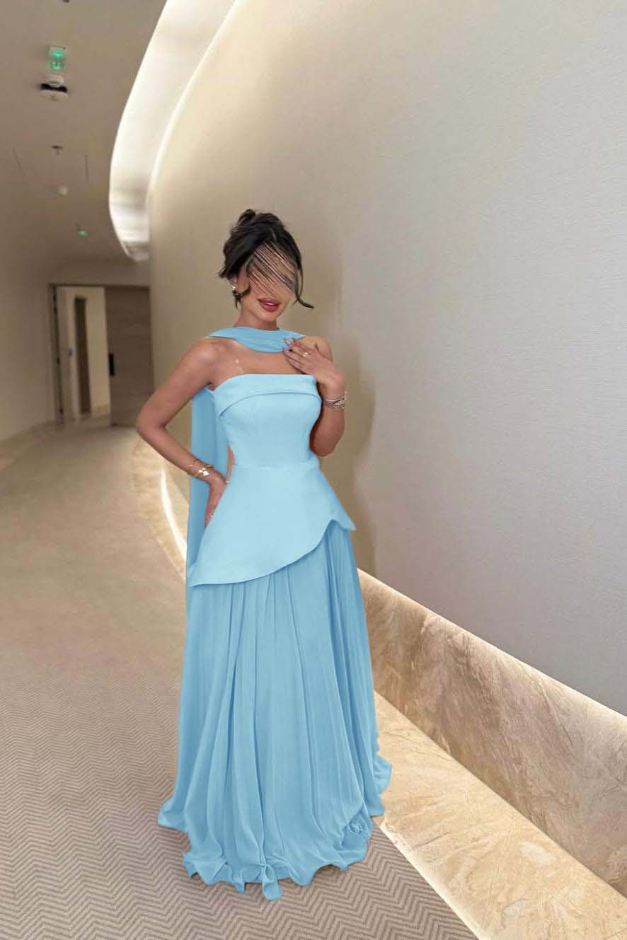 Chic Strapless Sleeveless Long Prom Dress With Ruffles Pleated