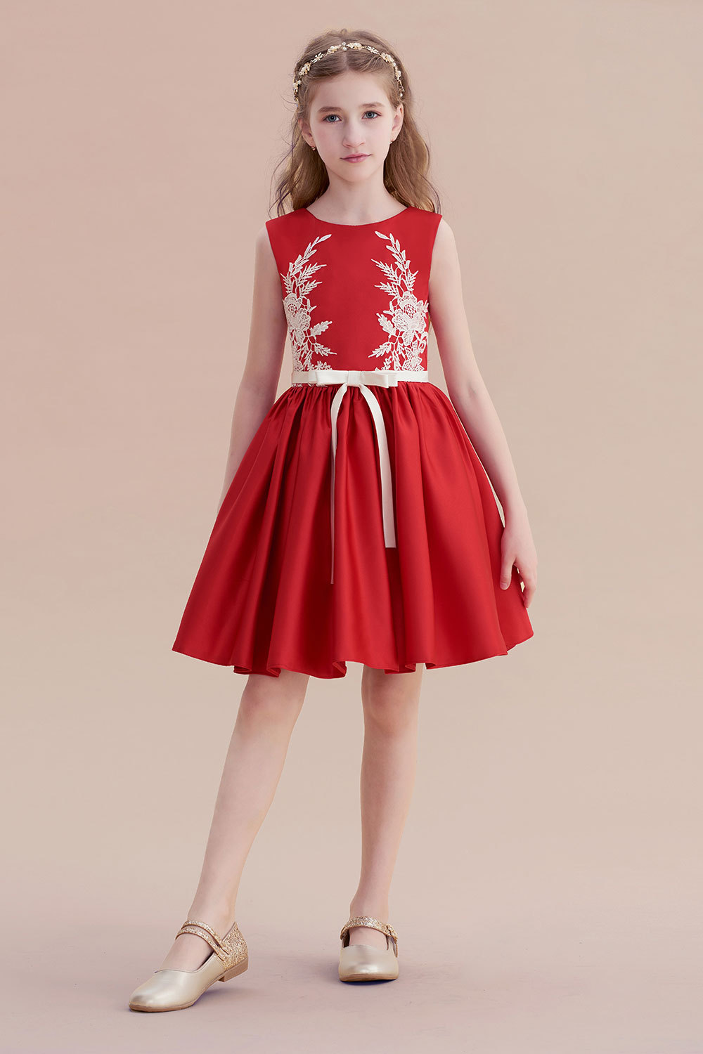 BMbridal A-Line Affordable Appliques Satin Flower Girl Dress Online-BMbridal