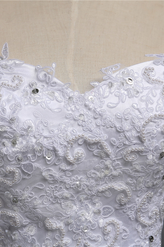 BMbridal Chic Strapless Sweetheart Tulle Lace Wedding Dresses Sleeveless Appliques Bridal Gowns with Beadings-BMbridal