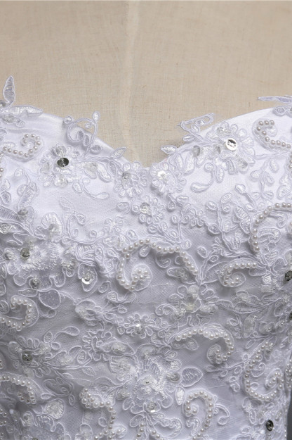 BMbridal Chic Strapless Sweetheart Tulle Lace Wedding Dresses Sleeveless Appliques Bridal Gowns with Beadings-BMbridal