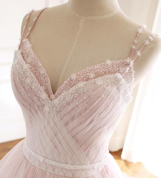 BMbridal Princess Sweetheart Lace Pink Prom Dress Long Tulle Party Gowns