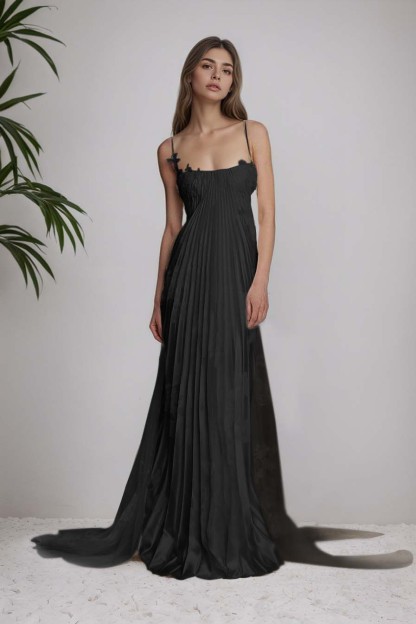 Stain Spaghetti Strap Sleeveless Long Prom Dress With Appliques