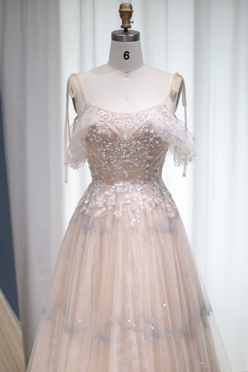 Bmbridal A-Line Square Sleeveless Spaghetti Straps Prom Dresses with Beadings