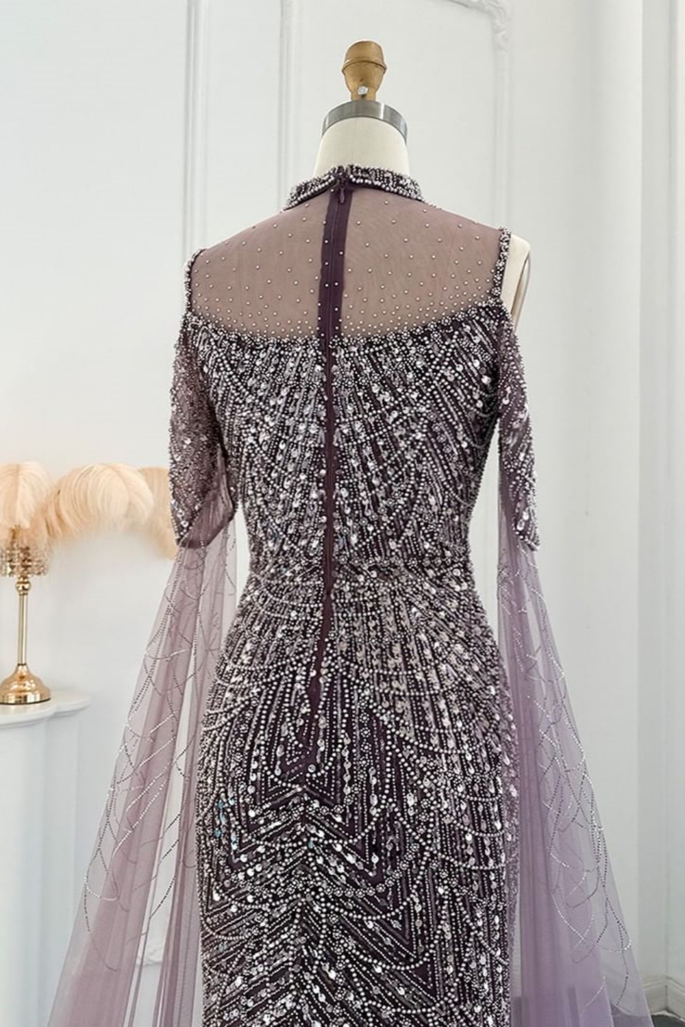 Bmbridal Floor-Length Mermaid Dusk High Neck Sleeveless Prom Dresses with Beadings
