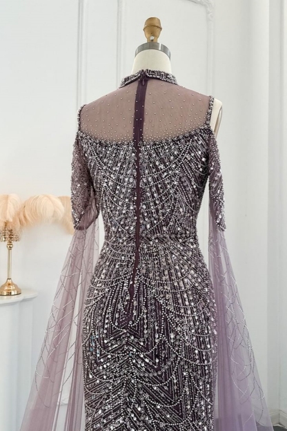Bmbridal Floor-Length Mermaid Dusk High Neck Sleeveless Prom Dresses with Beadings