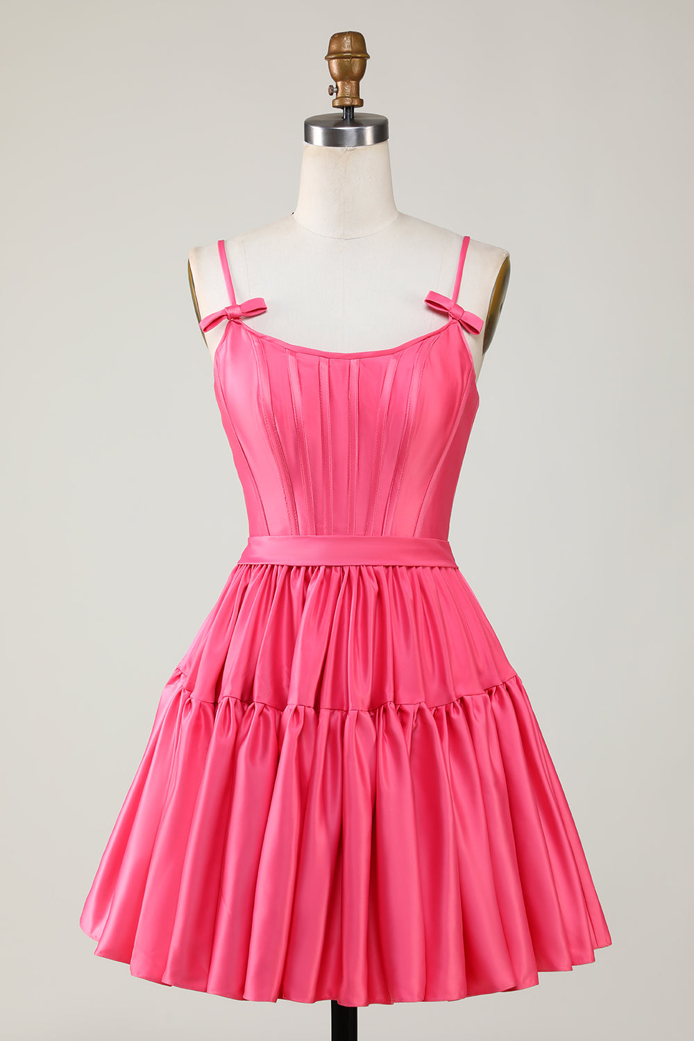 Red A Line Spaghetti Straps Short Satin Homecoming Dress
