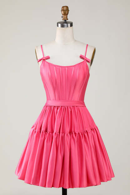Red A Line Spaghetti Straps Short Satin Homecoming Dress